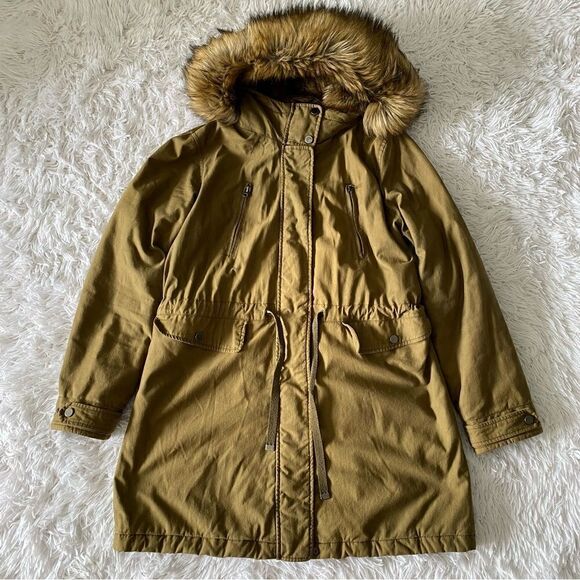 TOPSHOP Brown Parka Quilted Lined Winter Jacket with Faux Fur Trim Size US 6 - Picture 4 of 12